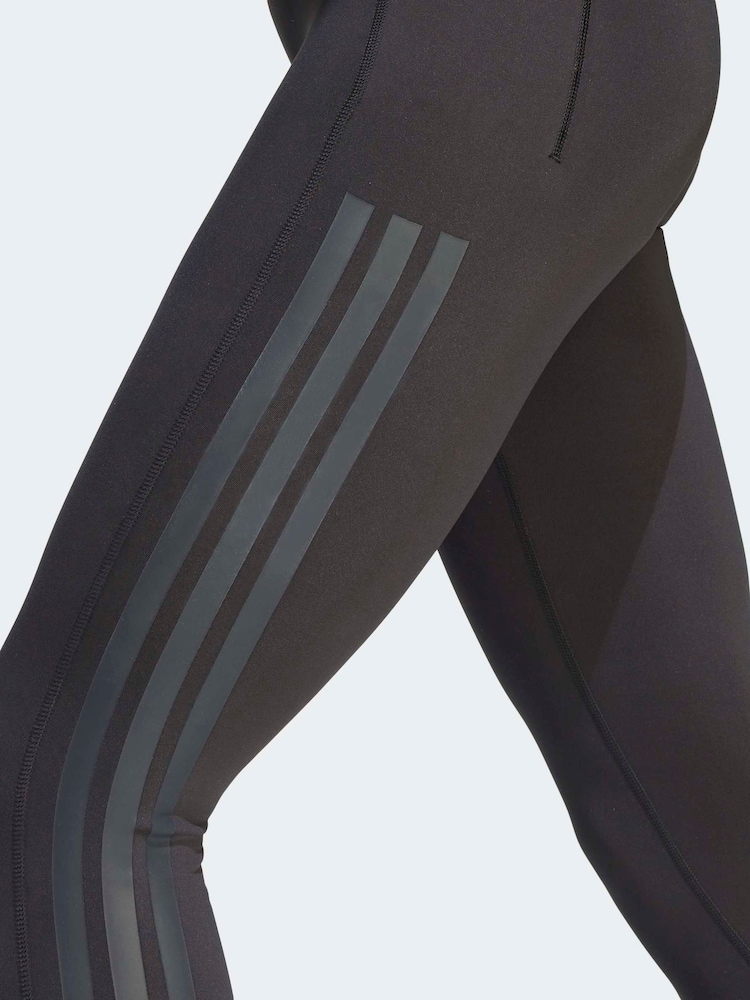 adidas Black Optime Workout 3-Stripes 7/8 Leggings - Image 6 of 6