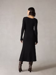 Ro&Zo Petite Rib Knit Sweetheart Neckline Black Midi Dress - Image 2 of 7