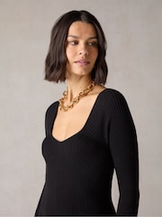 Ro&Zo Petite Rib Knit Sweetheart Neckline Black Midi Dress - Image 3 of 7