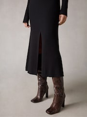 Ro&Zo Petite Rib Knit Sweetheart Neckline Black Midi Dress - Image 5 of 7