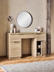 Mid Natural Arlo Effect Pedestal Dressing Table - Image 3 of 9
