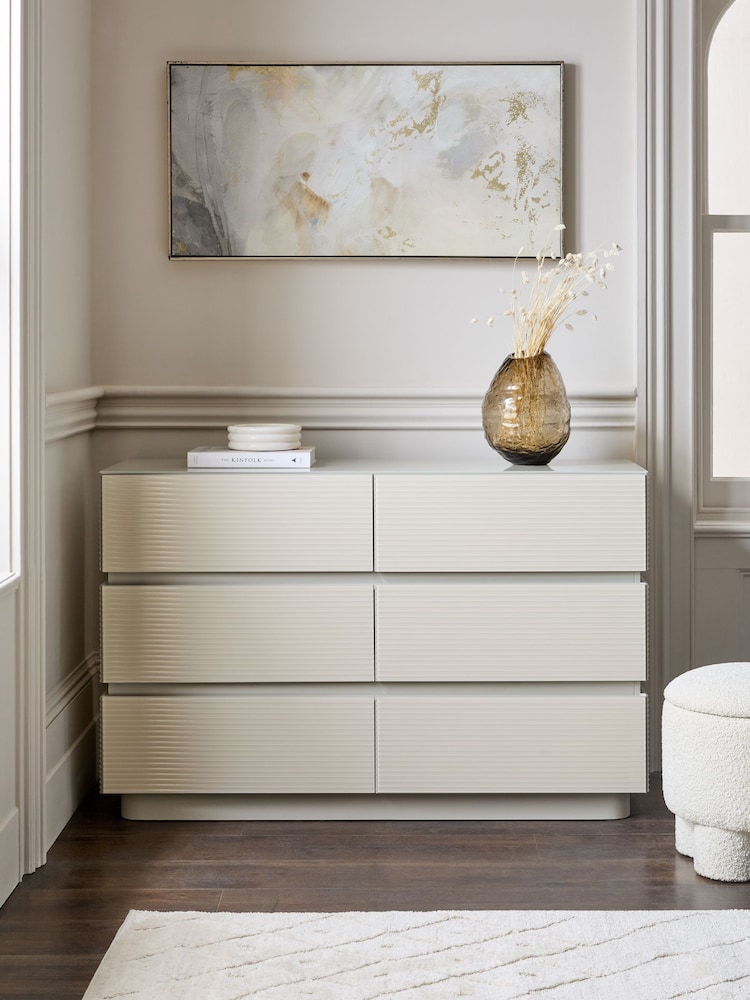 Light Grey Sloane Ribbed Glass 6 Drawer Chest of Drawers - Image 1 of 8