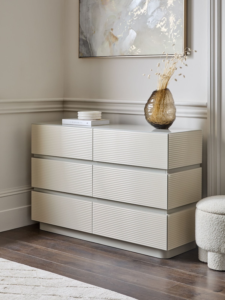 Light Grey Sloane Ribbed Glass 6 Drawer Chest of Drawers - Image 2 of 8