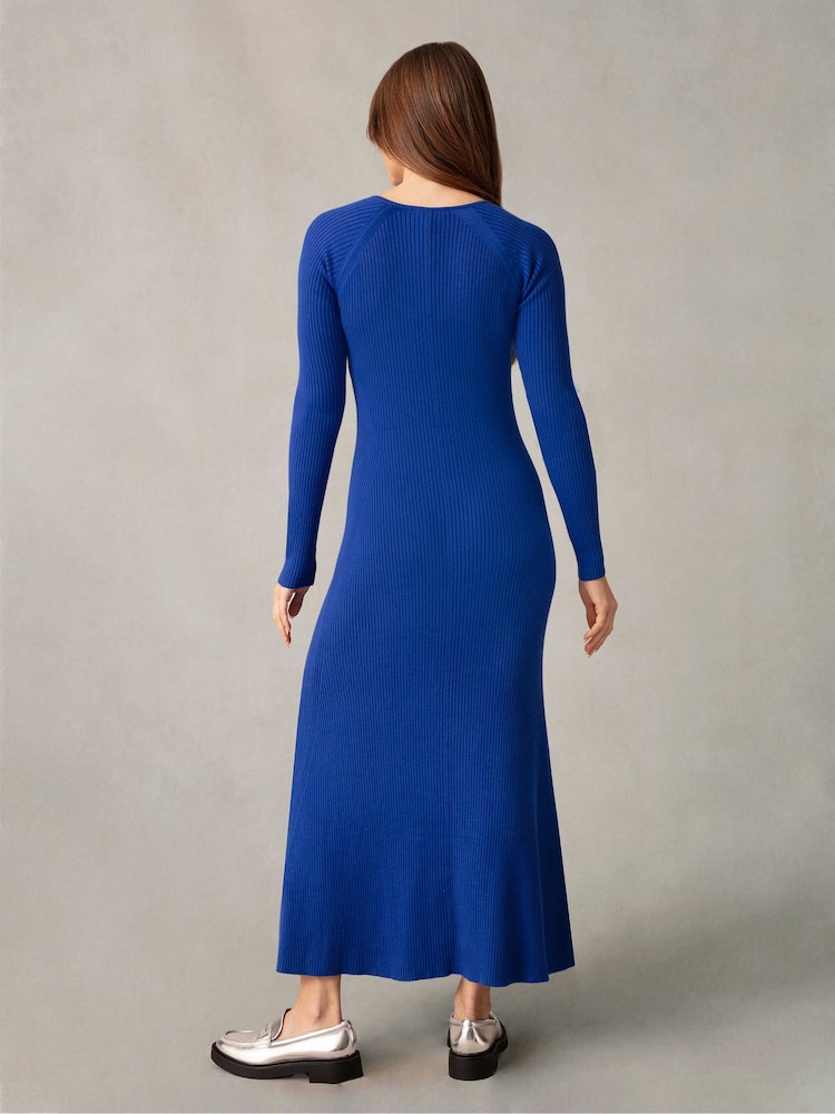 Ro&Zo Blue Rib Knit Sweetheart Neckline Midi Dress - Image 2 of 6