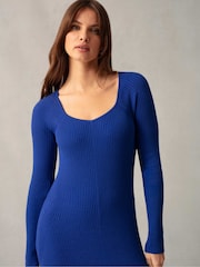 Ro&Zo Blue Rib Knit Sweetheart Neckline Midi Dress - Image 3 of 6