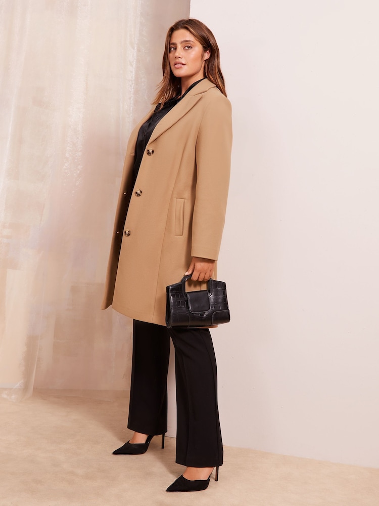 Friends Like These Camel Curve Longline Tailored Smart Coat - Image 2 of 4 Friends Like These Camel Curve Longline Tailored Smart Coat - Image 2 of 4