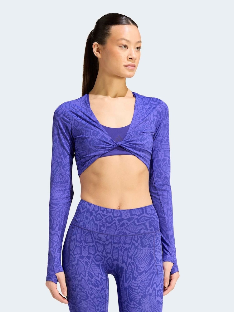 adidas Purple Primelift Workout Snake Twist Reversible Long Sleeve T-Shirt - Image 1 of 7 adidas Purple Primelift Workout Snake Twist Reversible Long Sleeve T-Shirt - Image 1 of 7