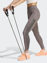 adidas Brown Optime Workout 3-Stripes 7/8 Leggings - Image 1 of 6