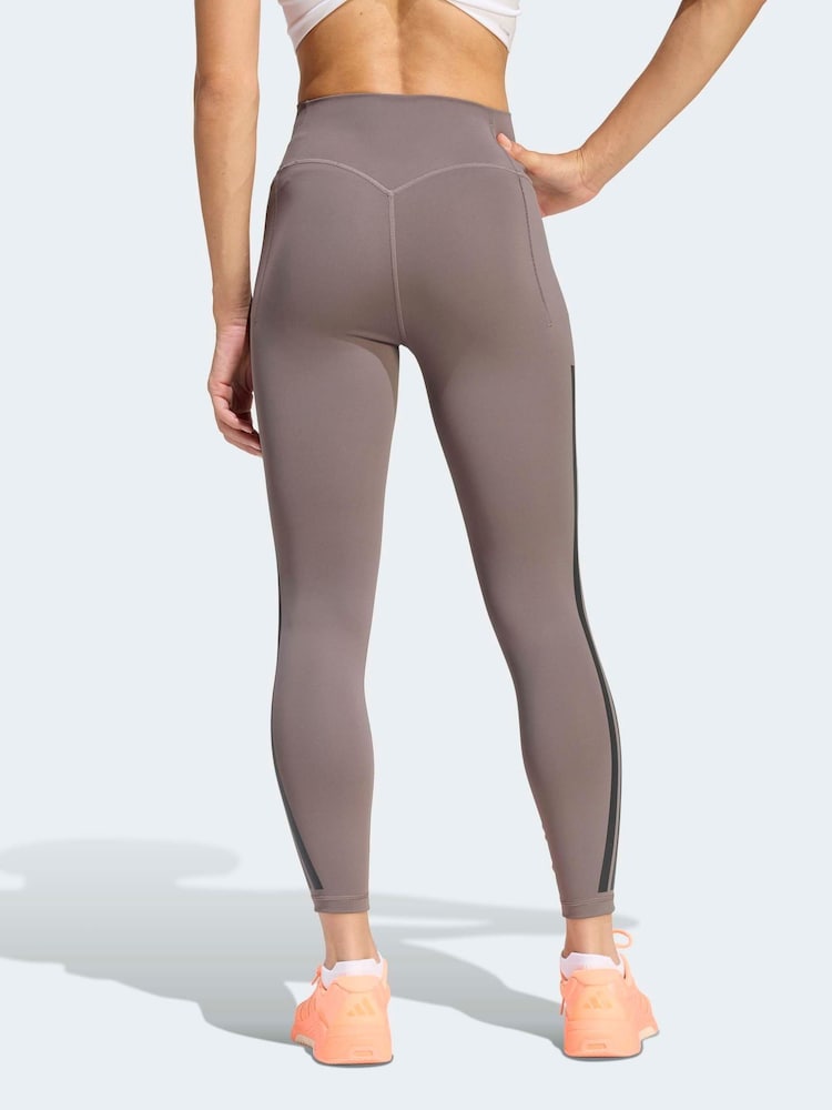 adidas Brown Optime Workout 3-Stripes 7/8 Leggings - Image 2 of 6 adidas Brown Optime Workout 3-Stripes 7/8 Leggings - Image 2 of 6