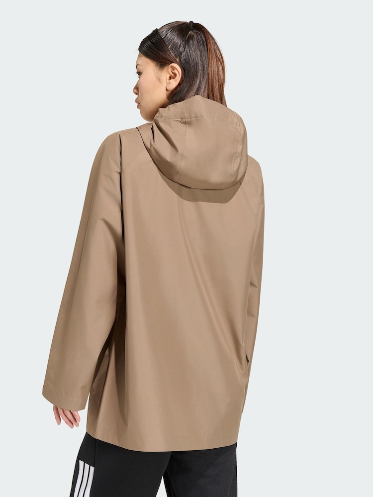 adidas Brown Essentials Rain Parka Jacket - Image 2 of 5 adidas Brown Essentials Rain Parka Jacket - Image 2 of 5