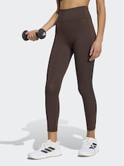 adidas Brown Optime Workout 3-Stripes 7/8 Leggings - Image 1 of 7