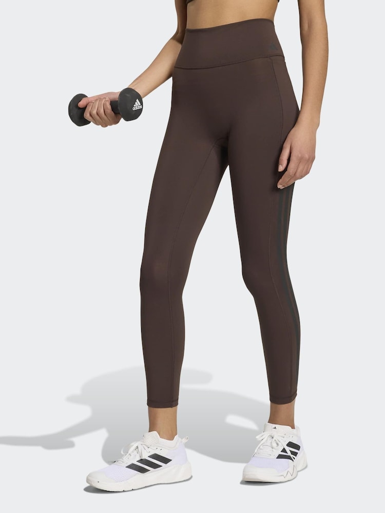 adidas Brown Optime Workout 3-Stripes 7/8 Leggings - Image 1 of 7