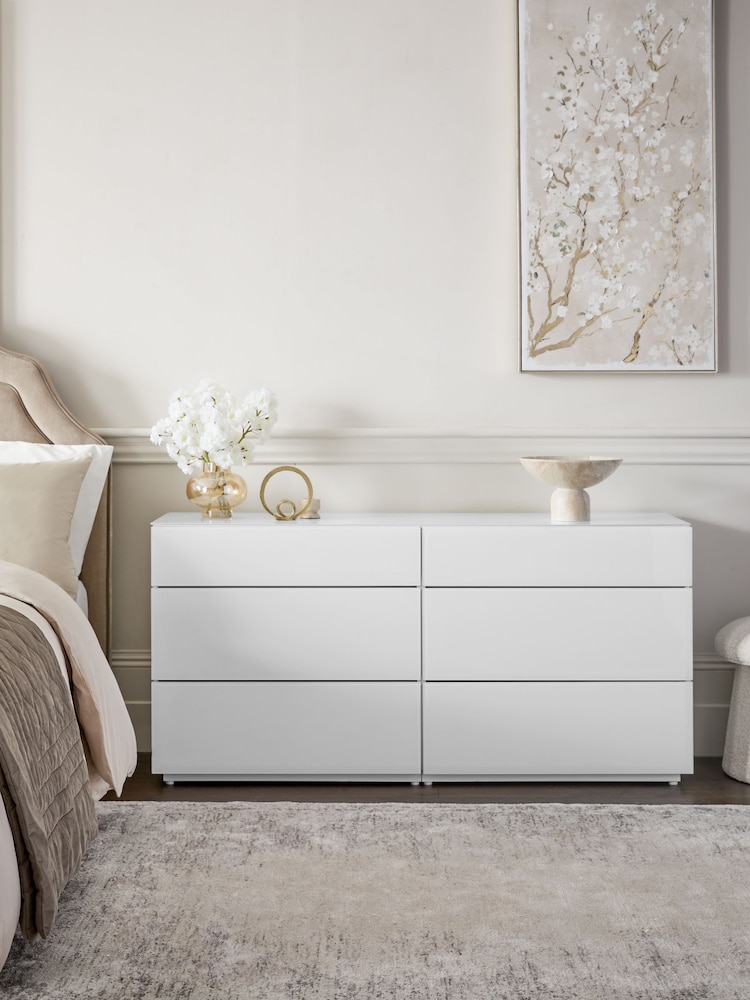White Sloane Glass 6 Drawer Wide Collection Luxe Chest of Drawers - Image 2 of 8