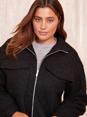 Friends Like These Black Curve Textured Zip Up Jacket - Image 3 of 4