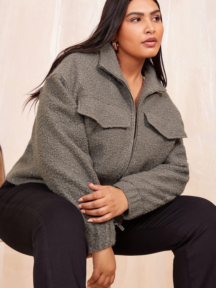 Friends Like These Grey Curve Textured Zip Up Jacket - Image 2 of 4