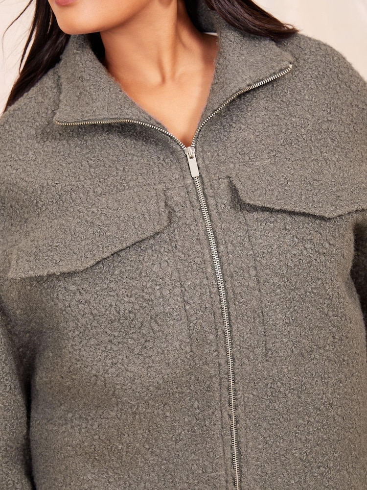 Friends Like These Grey Curve Textured Zip Up Jacket - Image 4 of 4