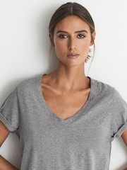 REISS Grey Luana 100% Cotton Jersey V-Neck T-Shirt - Image 1 of 7