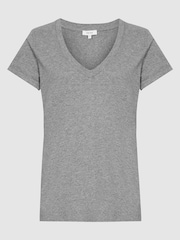 REISS Grey Luana 100% Cotton Jersey V-Neck T-Shirt - Image 2 of 7