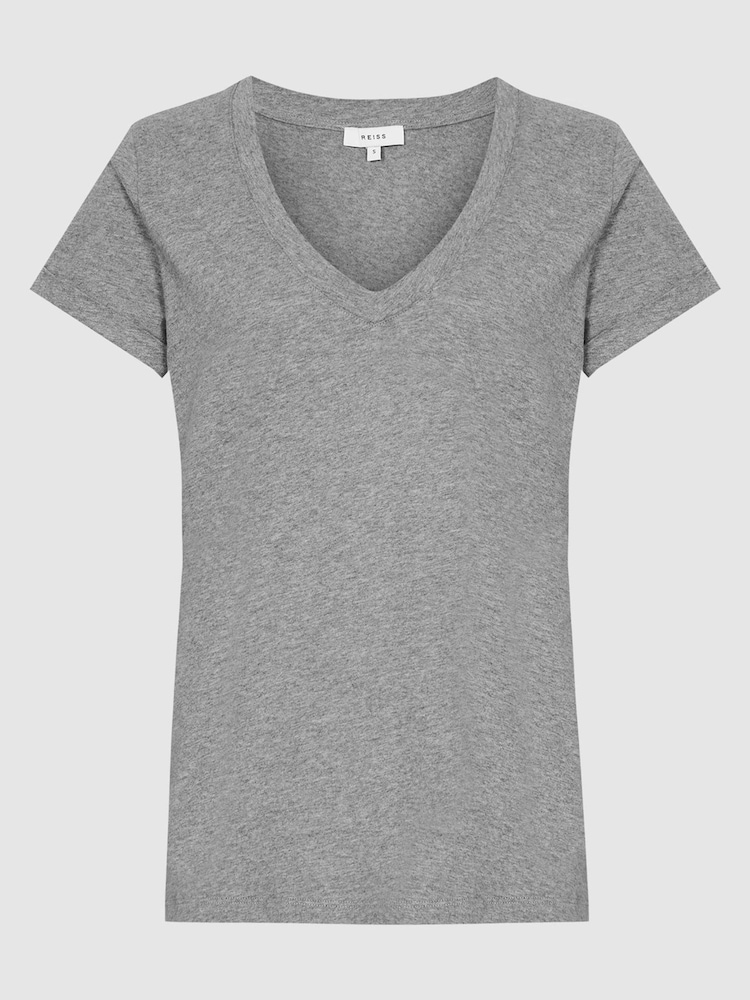 REISS Grey Luana 100% Cotton Jersey V-Neck T-Shirt - Image 2 of 7