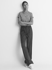 REISS Grey Luana 100% Cotton Jersey V-Neck T-Shirt - Image 4 of 7