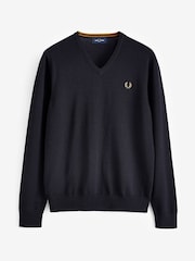 Темно-синий - Классический джемпер с треугольным вырезом Fred Perry - Image 6 of 9