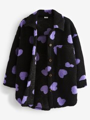 Schwarz/Violett/Herzprint - Hemdjacke aus Teddy-Fleece (3–16 Jahre) - Bild 2 von 4