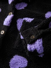Schwarz/Violett/Herzprint - Hemdjacke aus Teddy-Fleece (3–16 Jahre) - Bild 4 von 4