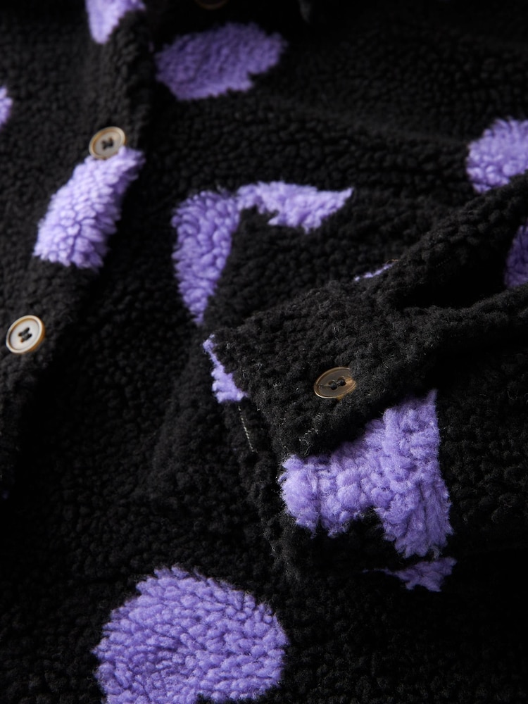 Schwarz/Violett/Herzprint - Hemdjacke aus Teddy-Fleece (3–16 Jahre) - Bild 4 von 4