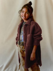 Chocolate Brown Teddy Borg Fleece Shacket (3-16yrs) - Image 2 of 8