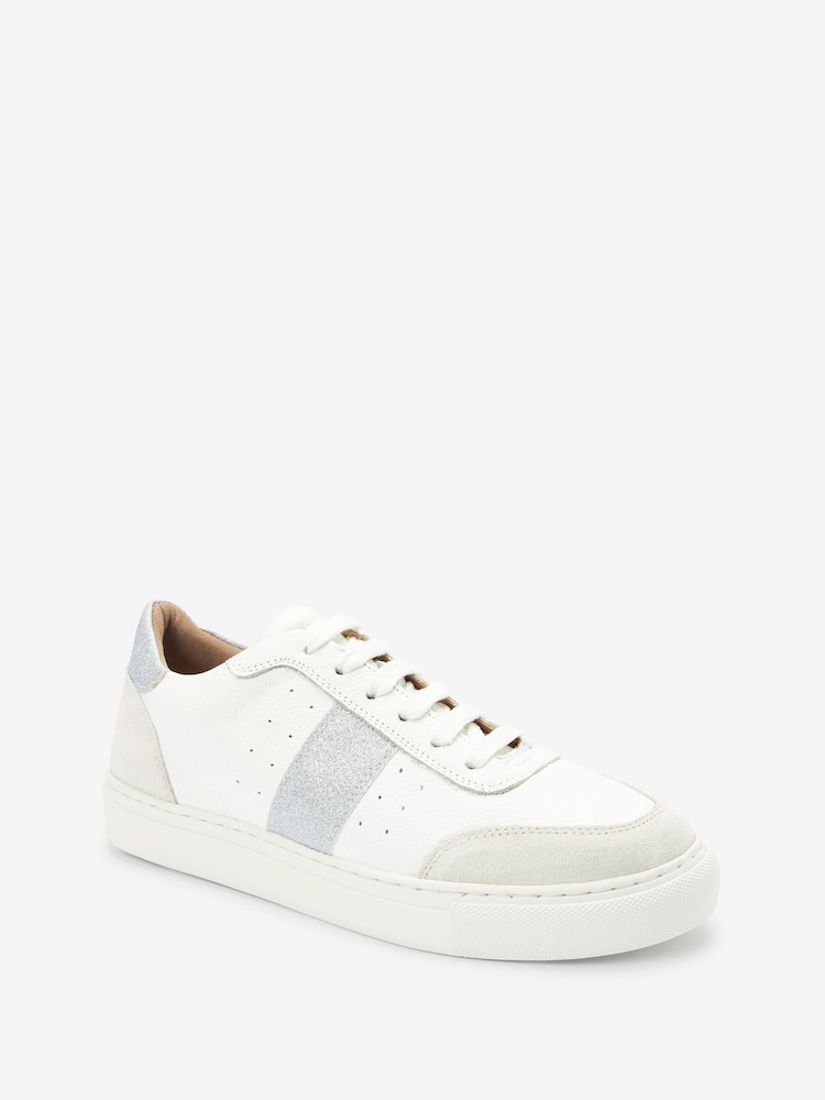 White & Silver - Skórzane sznurowane buty sportowe Forever Comfort® - Image 4 of 6