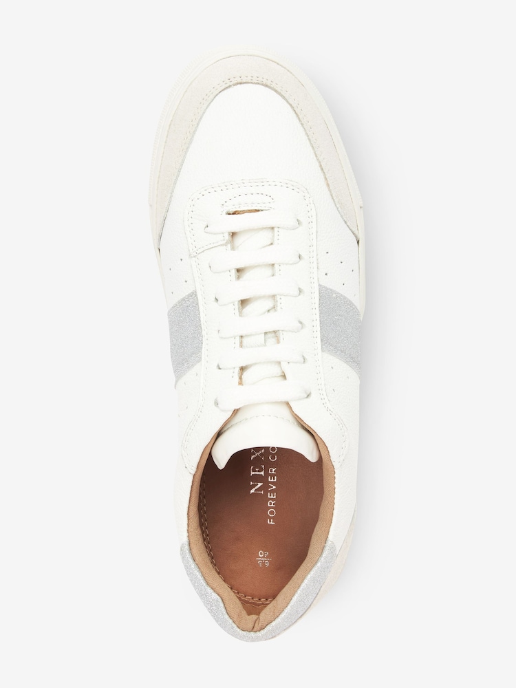 White & Silver - Skórzane sznurowane buty sportowe Forever Comfort® - Image 5 of 6