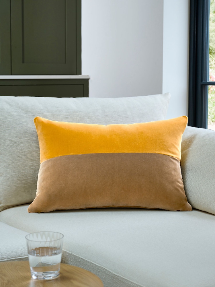 Jasper Conran London Yellow Velvet Feather Filled Cushion - Image 1 of 3