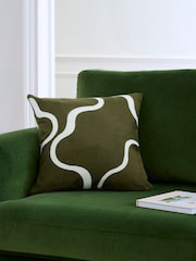 Jasper Conran London Green 100% Cotton Wiggle Embroidered Feather Filled Cushion - Image 1 of 4