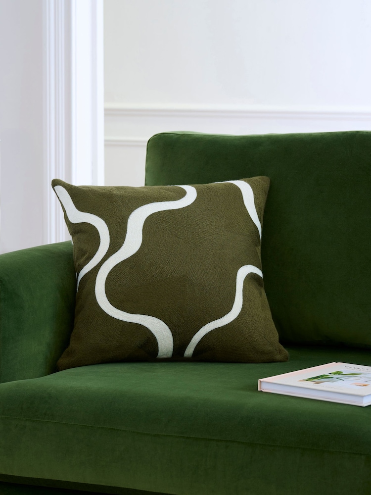Jasper Conran London Green 100% Cotton Wiggle Embroidered Feather Filled Cushion - Image 1 of 4
