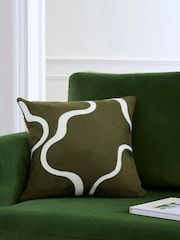 Jasper Conran London Green 100% Cotton Wiggle Embroidered Feather Filled Cushion - Image 2 of 4