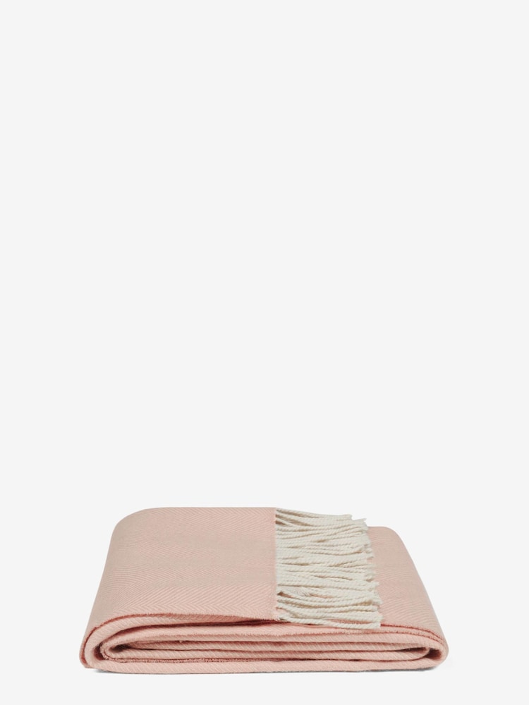 Jasper Conran London Pink Lambswool Herringbone Throw - Image 2 of 5