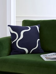 Jasper Conran London Navy Blue 100% Cotton Wiggle Embroidered Feather Filled Cushion - Image 1 of 3