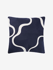 Jasper Conran London Navy Blue 100% Cotton Wiggle Embroidered Feather Filled Cushion - Image 2 of 3