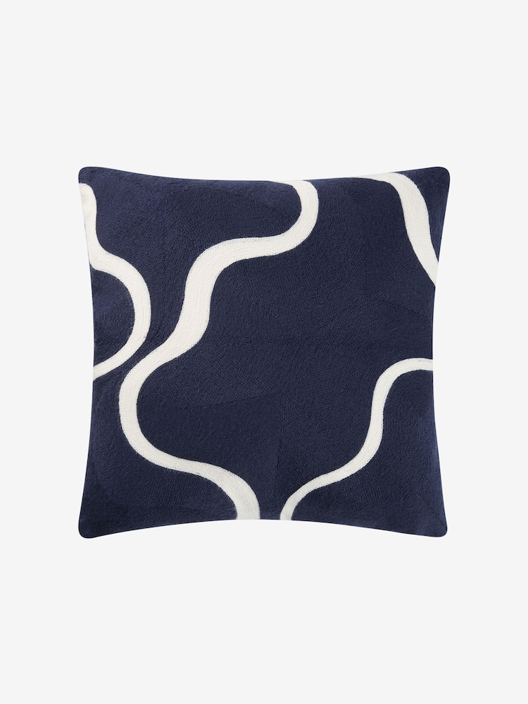 Jasper Conran London Navy Blue 100% Cotton Wiggle Embroidered Feather Filled Cushion - Image 2 of 3
