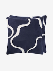Jasper Conran London Navy Blue 100% Cotton Wiggle Embroidered Feather Filled Cushion - Image 3 of 3