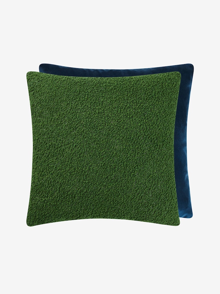 Jasper Conran London Green/Navy Blue Cosy Bouclé Feather Filled Cushion - Image 2 of 4