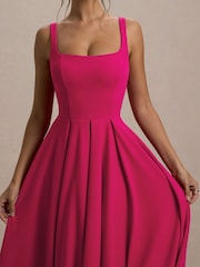Club L London Dark Pink Strappy Volume Hem Midi Dress - Image 3 of 5