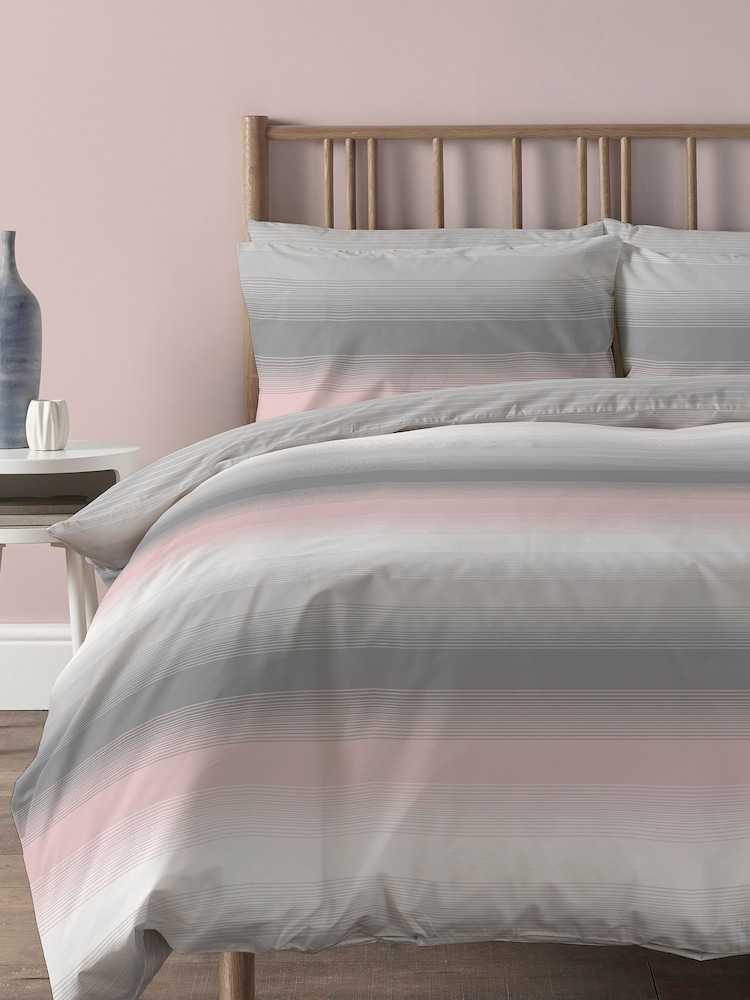 Copenhagen Home Pink Faded Stripe Duvet Cover and Pillowcase Set - Image 2 of 3 Copenhagen Home Pink Faded Stripe Duvet Cover and Pillowcase Set - Image 2 of 3