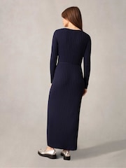 Ro&Zo Breit geripptes Strickkleid mit V-Ausschnitt, Blau - Bild 2 von 5