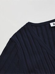 Ro&Zo Breit geripptes Strickkleid mit V-Ausschnitt, Blau - Bild 5 von 5