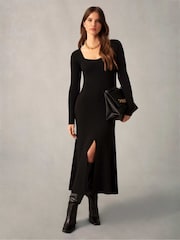 Ro&Zo Rib Knit Sweetheart Neckline Black Midi Dress - Image 1 of 5