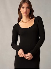 Ro&Zo Rib Knit Sweetheart Neckline Black Midi Dress - Image 3 of 5