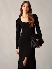 Ro&Zo Rib Knit Sweetheart Neckline Black Midi Dress - Image 4 of 5