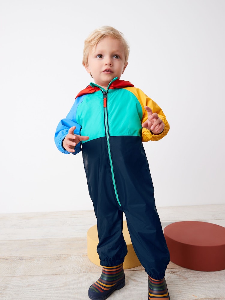 Multi Colourblock Waterproof Fleece Lined Puddlesuit (3mths-7yrs) - Image 1 of 6
