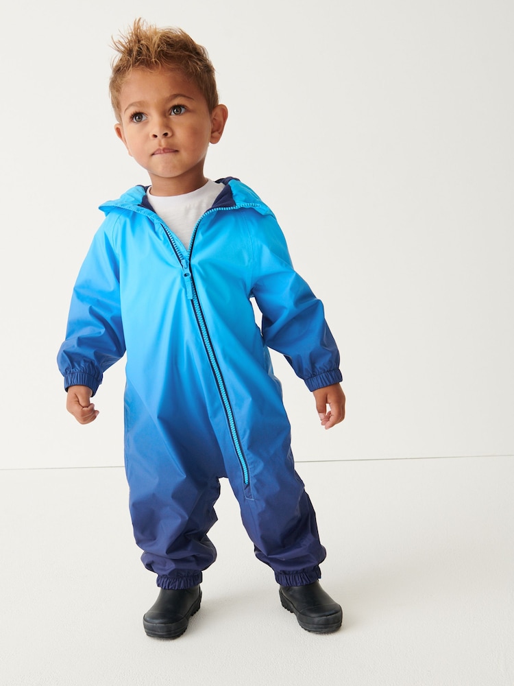 Blue Dip Dye Waterproof Fleece Lined Puddlesuit (3mths-7yrs) - Image 2 of 6